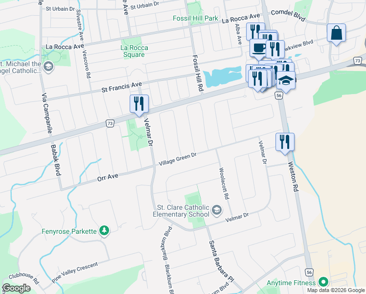 map of restaurants, bars, coffee shops, grocery stores, and more near 19 Polo Crescent in Vaughan