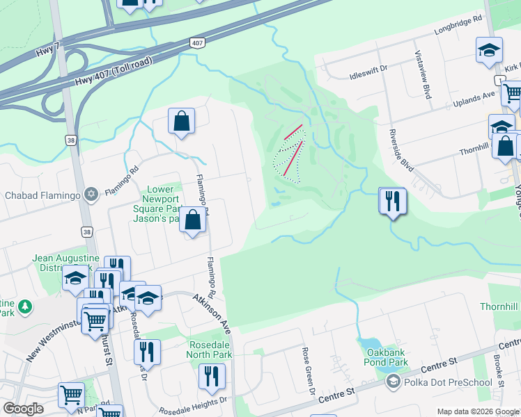 map of restaurants, bars, coffee shops, grocery stores, and more near 65 Parr Place in Vaughan