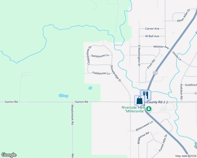 map of restaurants, bars, coffee shops, grocery stores, and more near 1611 Fieldstone Lane in Howards Grove