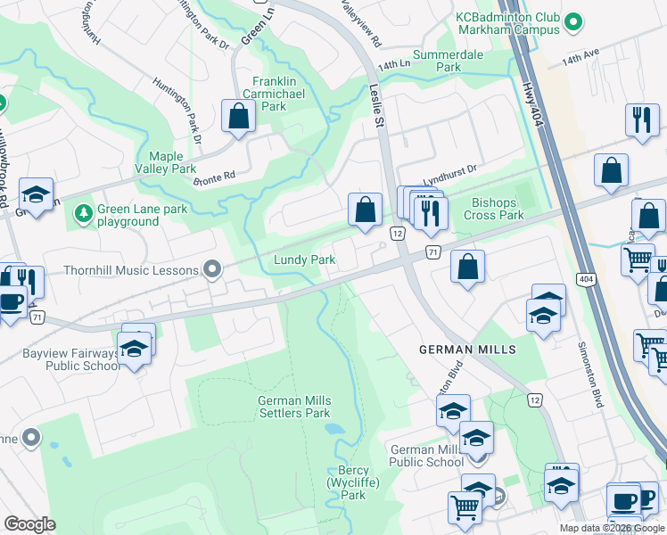 map of restaurants, bars, coffee shops, grocery stores, and more near in Markham