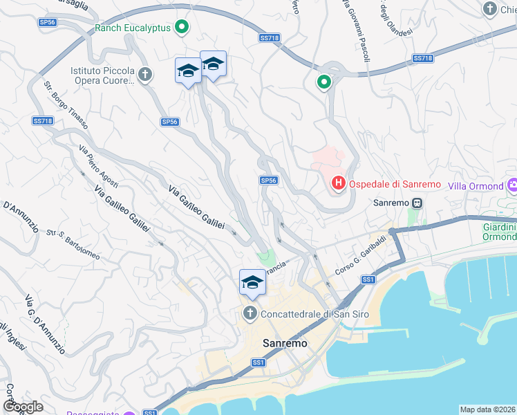 map of restaurants, bars, coffee shops, grocery stores, and more near 41 Via Porte Candelieri in Sanremo