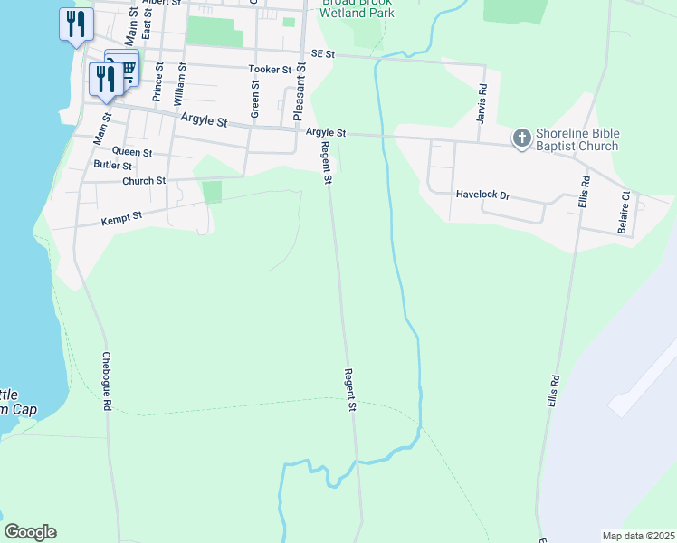 map of restaurants, bars, coffee shops, grocery stores, and more near Regent Street in Yarmouth