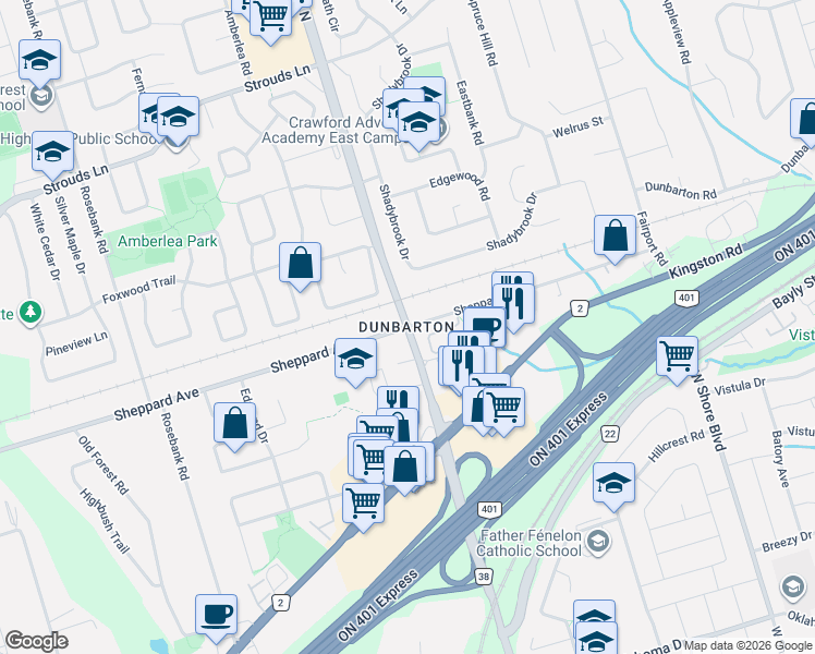 map of restaurants, bars, coffee shops, grocery stores, and more near 701 Sheppard Avenue West in Toronto