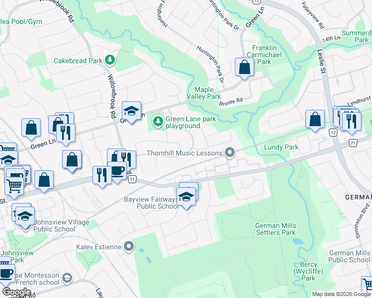 map of restaurants, bars, coffee shops, grocery stores, and more near in Markham