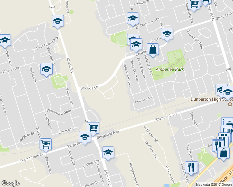 map of restaurants, bars, coffee shops, grocery stores, and more near 1910 Calvington Drive in Pickering