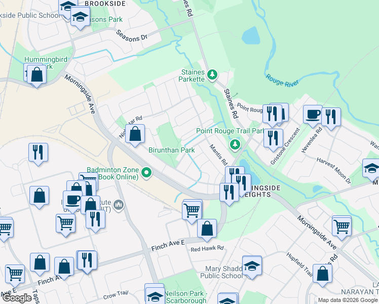 map of restaurants, bars, coffee shops, grocery stores, and more near 27 Bobolink Avenue in Toronto