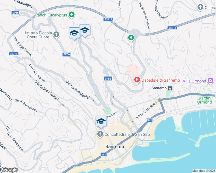 map of restaurants, bars, coffee shops, grocery stores, and more near 41 Via Porte Candelieri in Sanremo