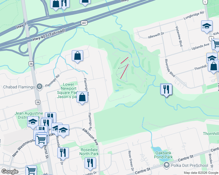 map of restaurants, bars, coffee shops, grocery stores, and more near 45 Parr Place in Vaughan