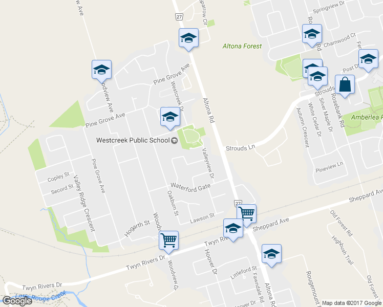 map of restaurants, bars, coffee shops, grocery stores, and more near 271 Butternut Court in Pickering