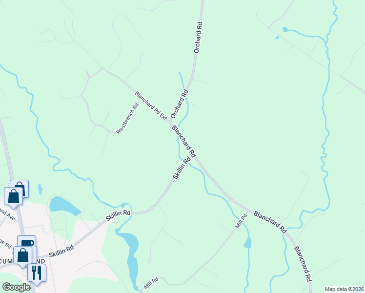 map of restaurants, bars, coffee shops, grocery stores, and more near 88 Skillings Road in Gray