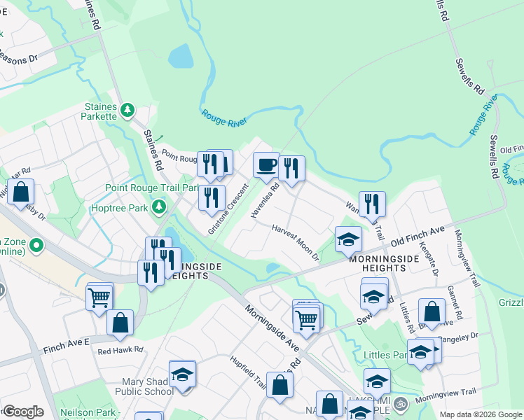 map of restaurants, bars, coffee shops, grocery stores, and more near in Toronto