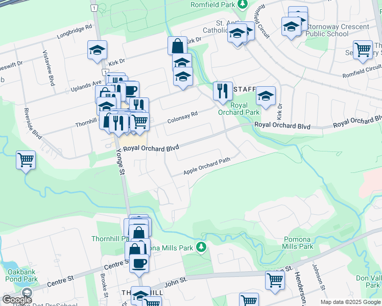 map of restaurants, bars, coffee shops, grocery stores, and more near 26 Wild Cherry Lane in Markham