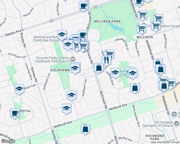 map of restaurants, bars, coffee shops, grocery stores, and more near in Toronto