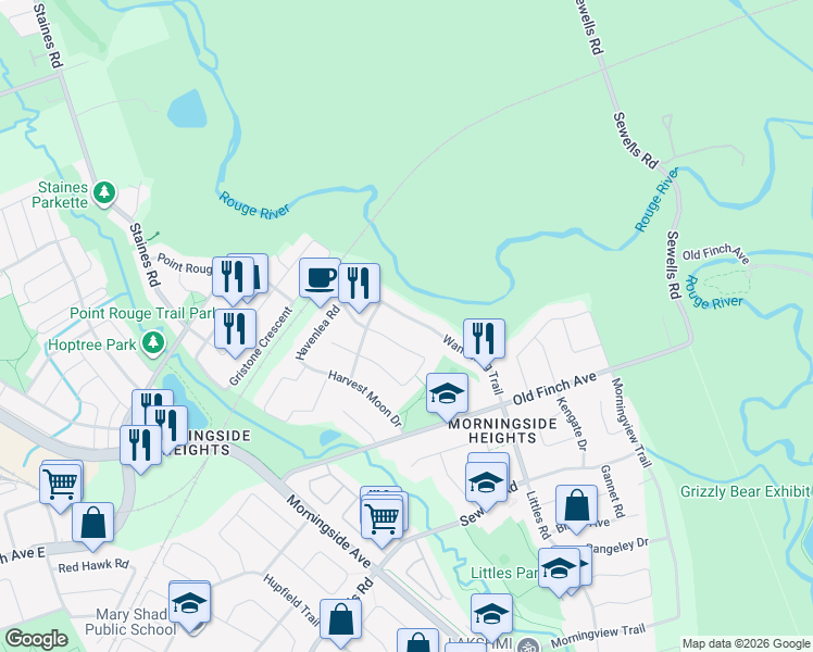 map of restaurants, bars, coffee shops, grocery stores, and more near in Toronto