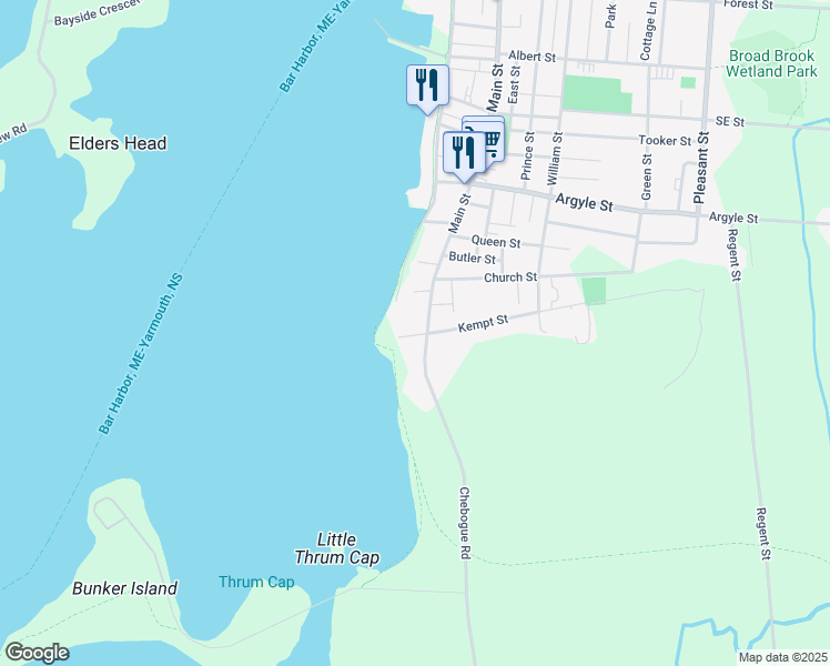 map of restaurants, bars, coffee shops, grocery stores, and more near 37 Main Street in Yarmouth