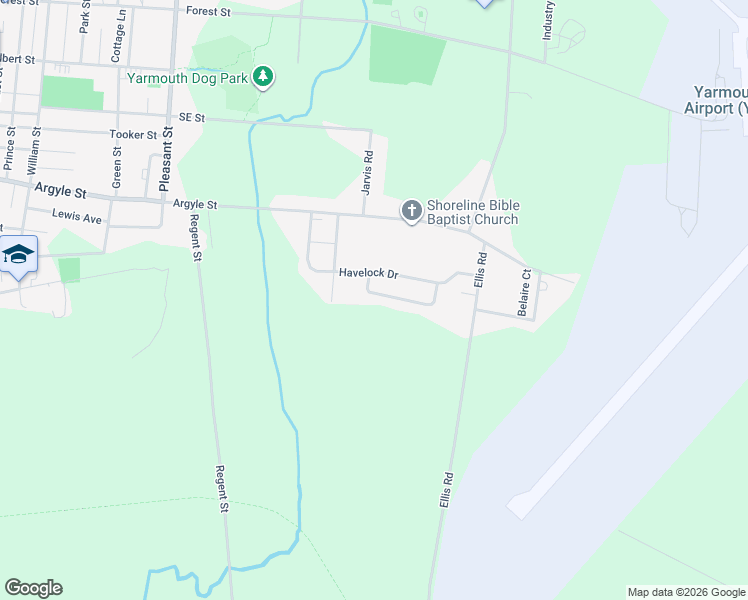 map of restaurants, bars, coffee shops, grocery stores, and more near 217 Belmont Crescent in Yarmouth