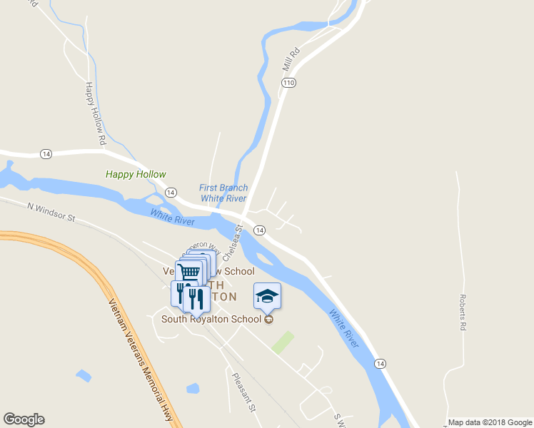 map of restaurants, bars, coffee shops, grocery stores, and more near 80 Fairview Terrace in Royalton