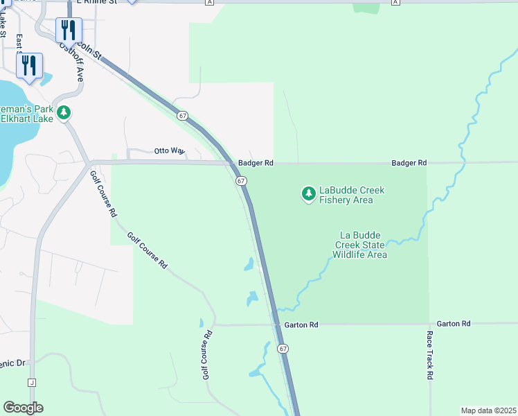 map of restaurants, bars, coffee shops, grocery stores, and more near 756 South Lincoln Street in Elkhart Lake