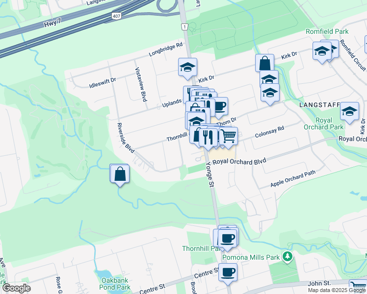 map of restaurants, bars, coffee shops, grocery stores, and more near 11 Parkway Avenue in Vaughan