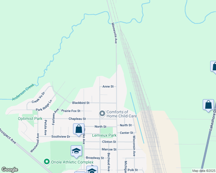 map of restaurants, bars, coffee shops, grocery stores, and more near Anne Street in North Fond du Lac