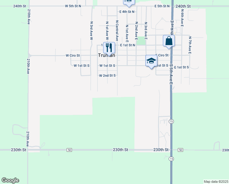 map of restaurants, bars, coffee shops, grocery stores, and more near 329 South Central Avenue in Truman