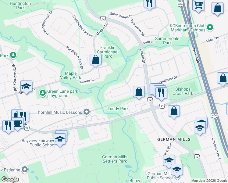 map of restaurants, bars, coffee shops, grocery stores, and more near 137 Bradgate Drive in Markham