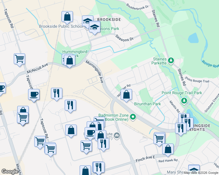 map of restaurants, bars, coffee shops, grocery stores, and more near 21 Polarlights Way in Toronto