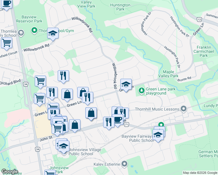 map of restaurants, bars, coffee shops, grocery stores, and more near 158 Holm Crescent in Markham