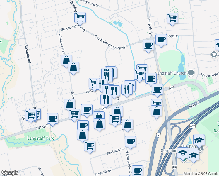 map of restaurants, bars, coffee shops, grocery stores, and more near 28 Citation Drive in Vaughan