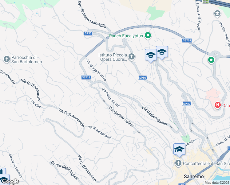 map of restaurants, bars, coffee shops, grocery stores, and more near 347 Via Martiri della Libertà in Sanremo