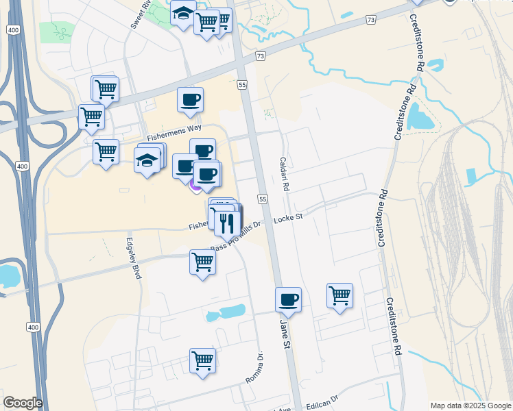 map of restaurants, bars, coffee shops, grocery stores, and more near 8962 Jane Street in Vaughan