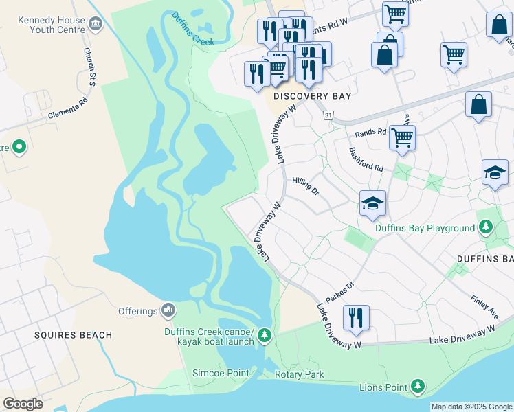 map of restaurants, bars, coffee shops, grocery stores, and more near in Ajax