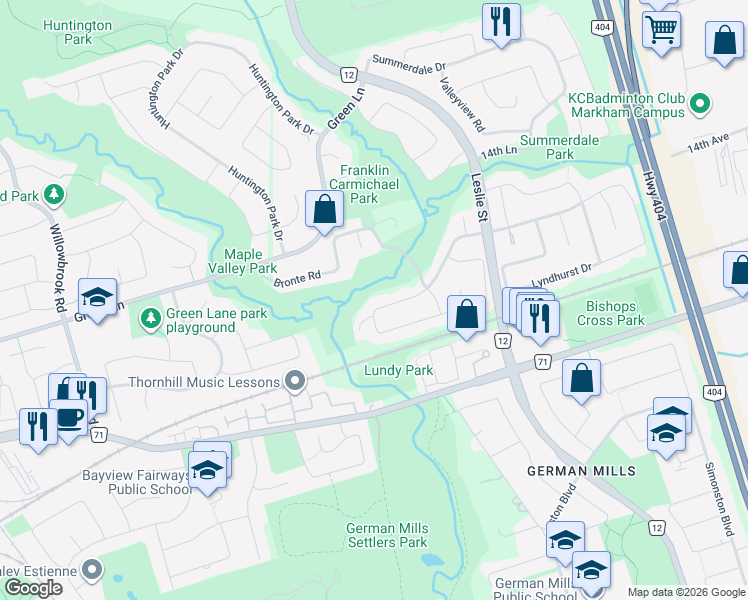 map of restaurants, bars, coffee shops, grocery stores, and more near 137 Bradgate Drive in Markham