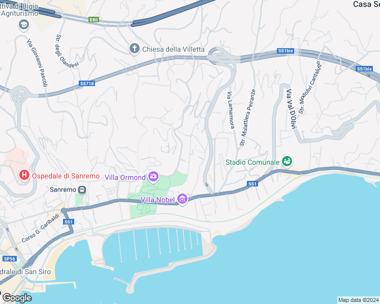 map of restaurants, bars, coffee shops, grocery stores, and more near 4 Salita Mimosa in Sanremo