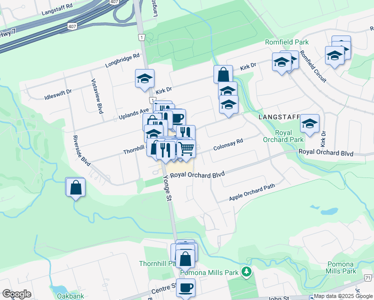 map of restaurants, bars, coffee shops, grocery stores, and more near 110 Inverlochy Boulevard in Markham