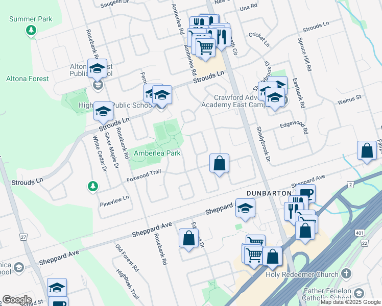 map of restaurants, bars, coffee shops, grocery stores, and more near in Pickering
