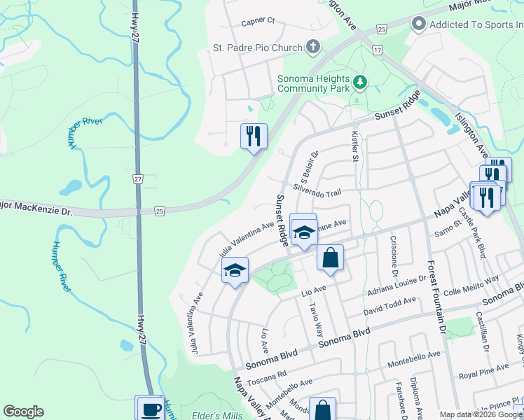 map of restaurants, bars, coffee shops, grocery stores, and more near in Vaughan