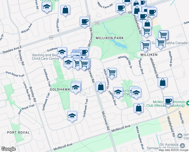 map of restaurants, bars, coffee shops, grocery stores, and more near in Toronto