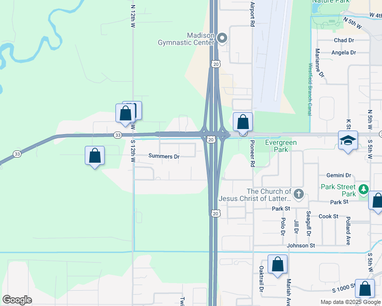 map of restaurants, bars, coffee shops, grocery stores, and more near 1037 Erikson Drive in Rexburg