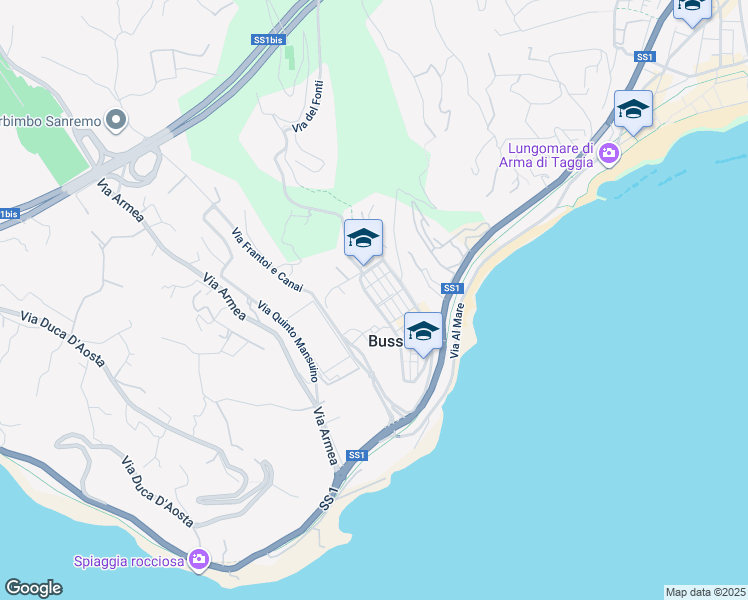 map of restaurants, bars, coffee shops, grocery stores, and more near 12 Via Enrico Toti in Sanremo