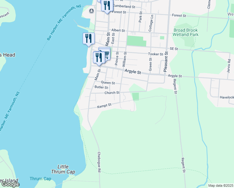 map of restaurants, bars, coffee shops, grocery stores, and more near 33 Church Street in Yarmouth