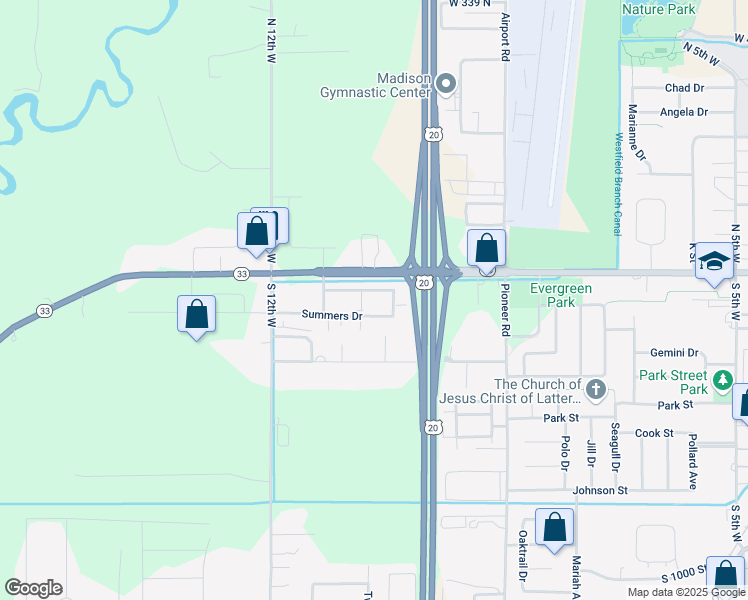 map of restaurants, bars, coffee shops, grocery stores, and more near 1037 Erikson Drive in Rexburg