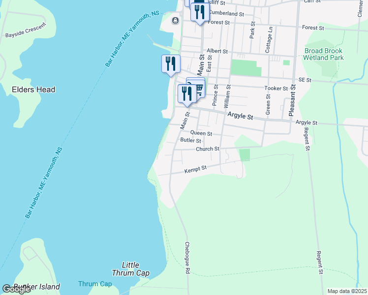 map of restaurants, bars, coffee shops, grocery stores, and more near 6 Church Street in Yarmouth