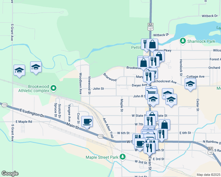 map of restaurants, bars, coffee shops, grocery stores, and more near 320 John Street in Clare