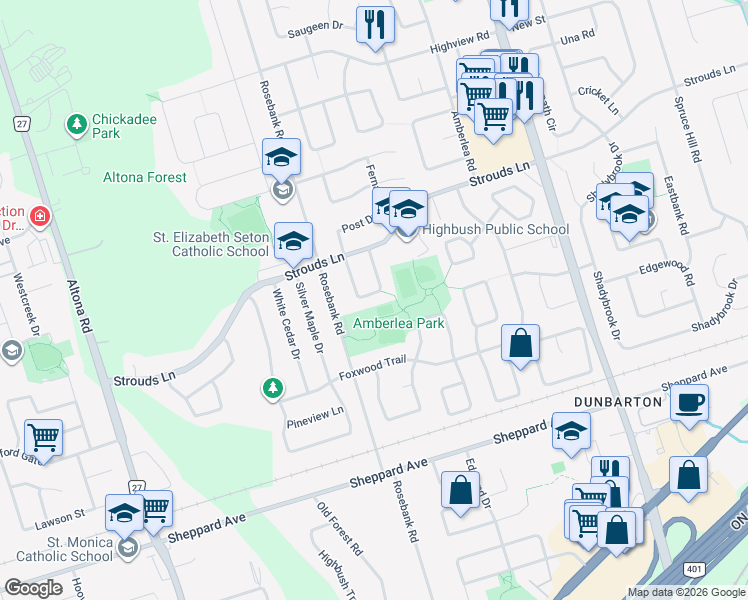 map of restaurants, bars, coffee shops, grocery stores, and more near 1732 Broadoak Crescent in Pickering