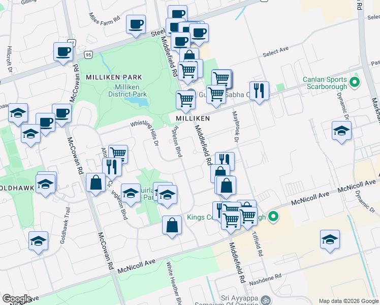 map of restaurants, bars, coffee shops, grocery stores, and more near in Toronto