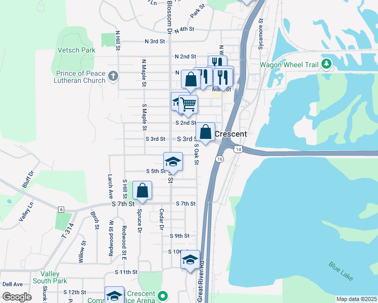 map of restaurants, bars, coffee shops, grocery stores, and more near 420 South 4th Street in La Crescent