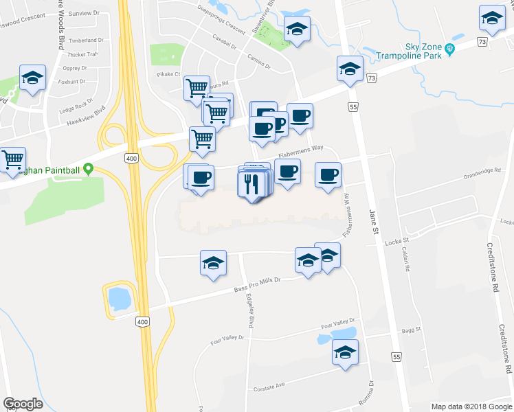 map of restaurants, bars, coffee shops, grocery stores, and more near 1 Bass Pro Mills Drive in Concord