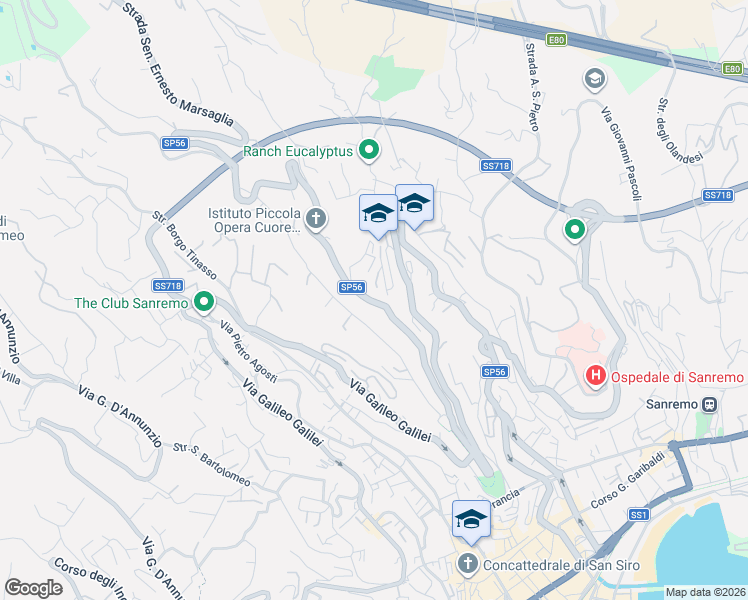 map of restaurants, bars, coffee shops, grocery stores, and more near 64 Strada Sen. Ernesto Marsaglia in Sanremo