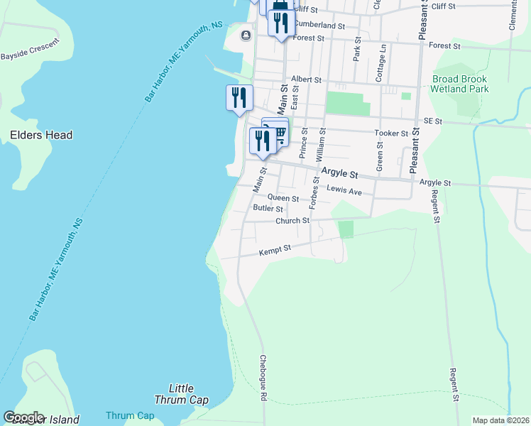 map of restaurants, bars, coffee shops, grocery stores, and more near 7 Butler Street in Yarmouth